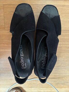 Pedro Garcia Black Suede Slingback Open-Toe Flats